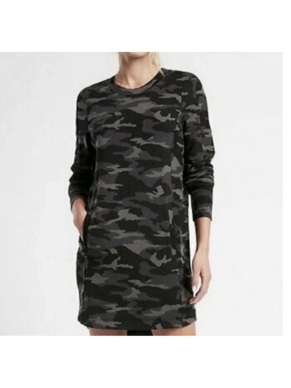 Athleta Balance Printed Dress Black Camo Lux Zip Dress SZ Small